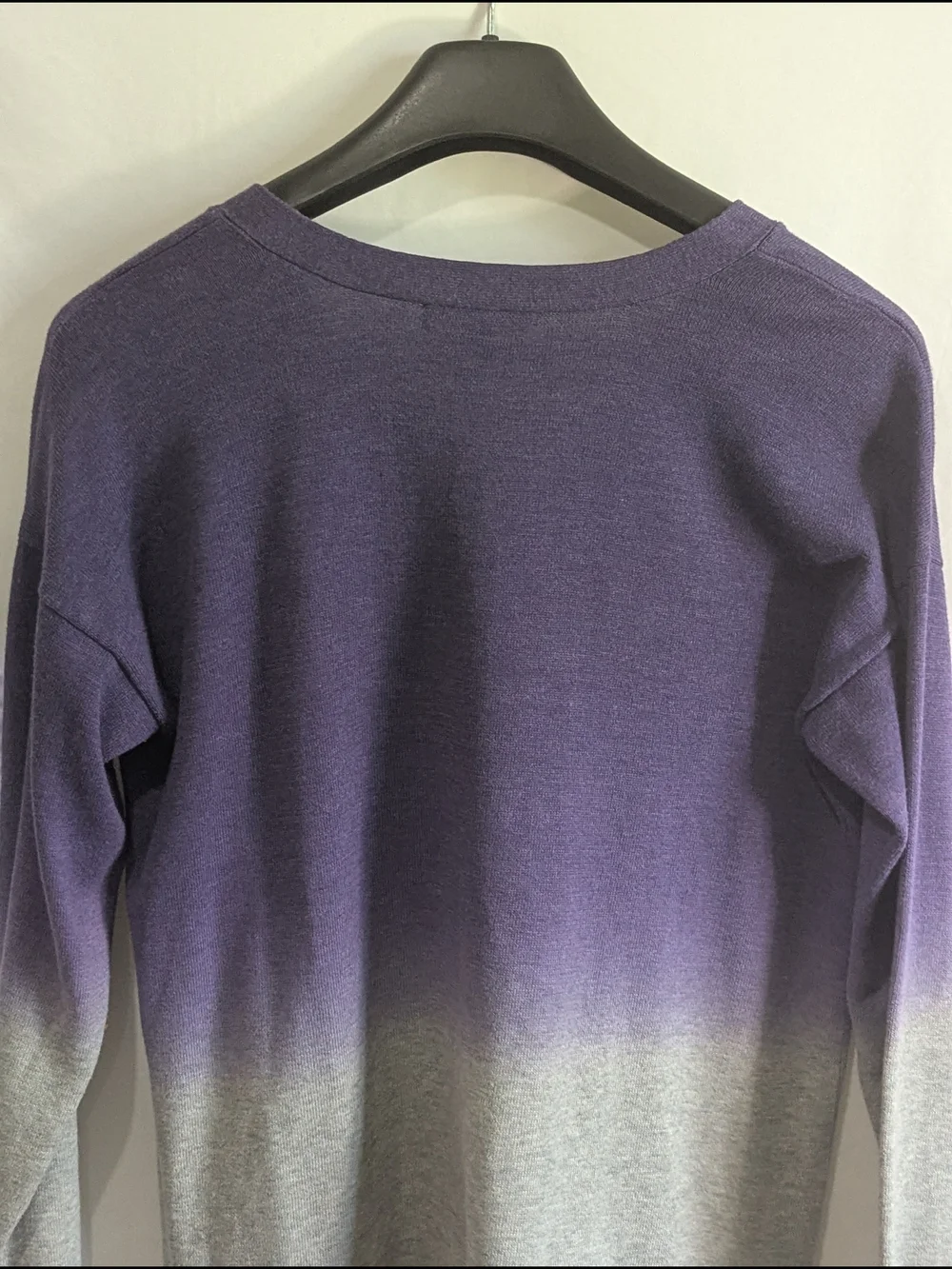 Chaps Ombre V Neck Sweater Purple Gray Knit Pullover Women's Large Soft